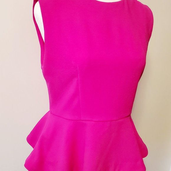 FUCSIA PINK PEPLUM Top Exposed Gold Zipper Feature Office Siren Dressy Party Top - Picture 3 of 9